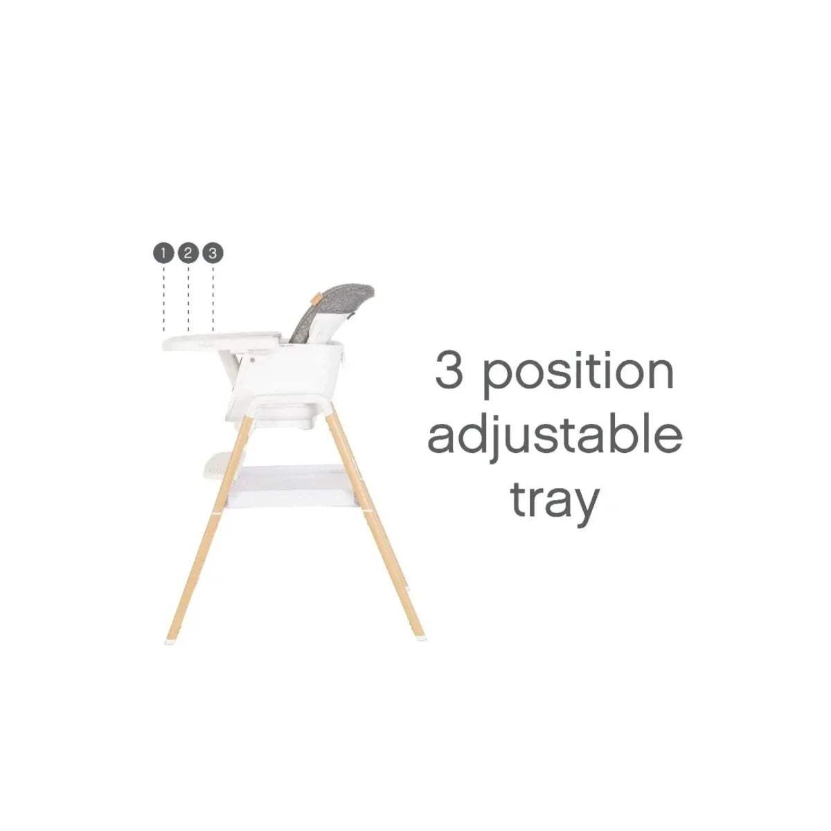 Tutti Bambini Nova highchair, ecru padded seat with adjustable tray, light wood legs