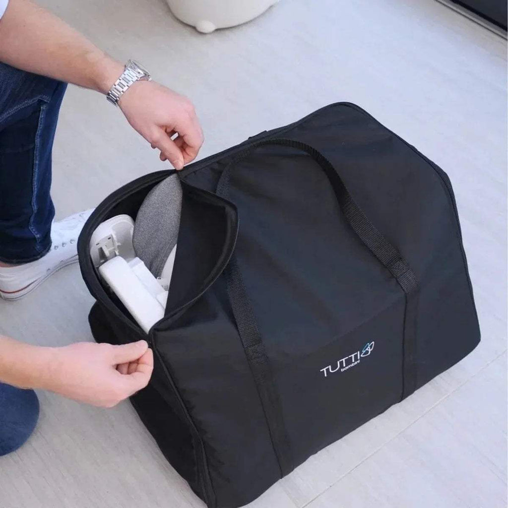 Black highchair carry bag with zipper and TUTTI logo