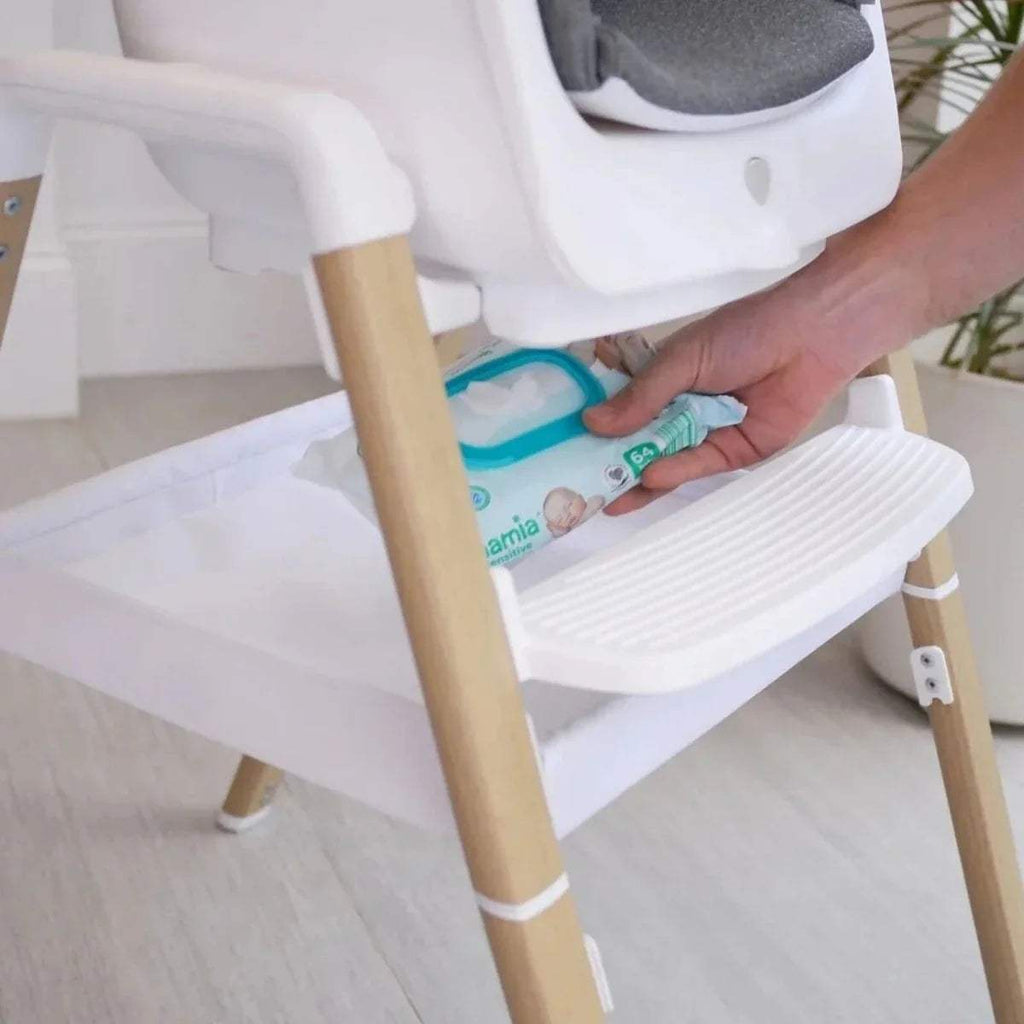 Evolutionary highchair tray, white with removable insert on wooden legs