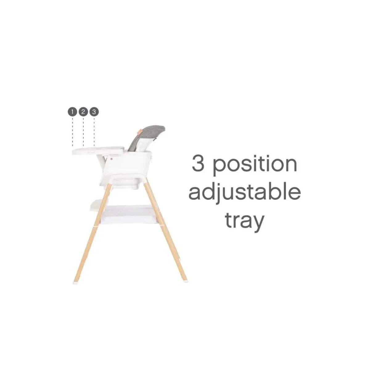 Highchair diagram showing a 3-position adjustable tray