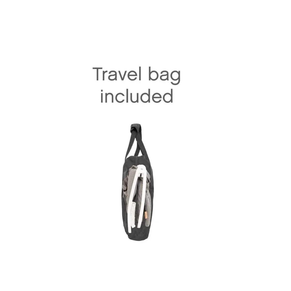 Black travel bag with carry handle for high chair accessories