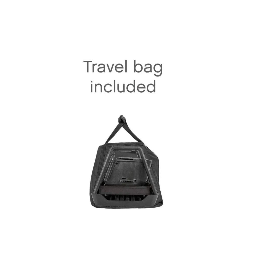 Black travel bag with handle for highchair and accessory storage