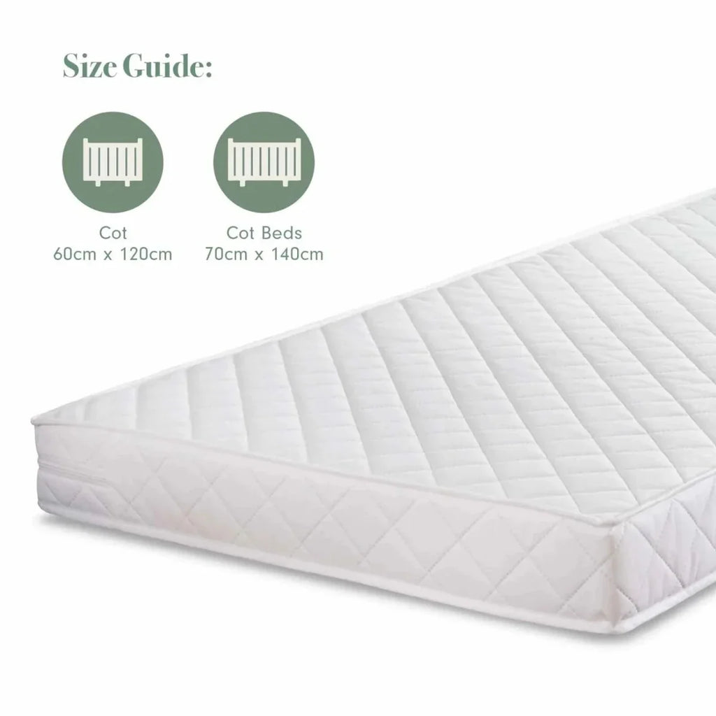 White quilted cot bed mattress, 70x140cm, slim edge profile