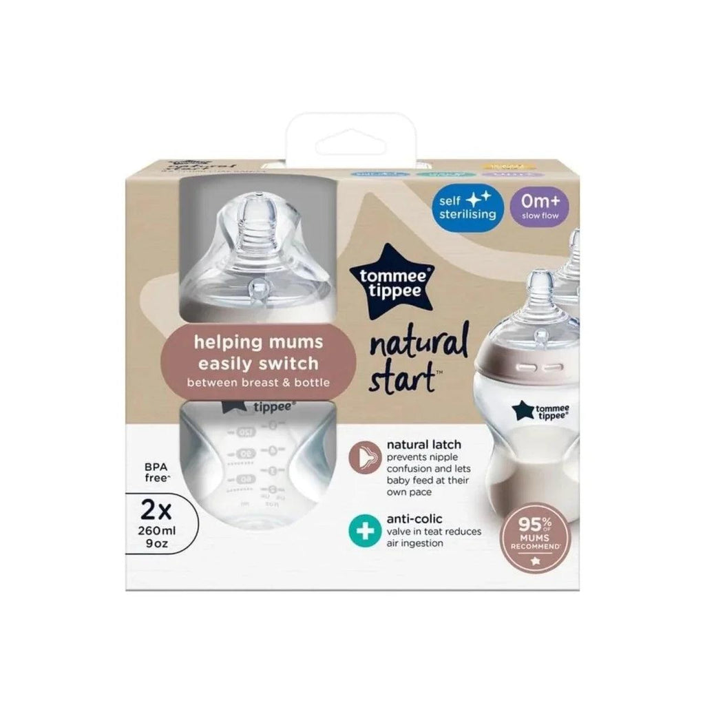 Tommee Tippee baby bottle 2-pack box with illustrated bottles and 0m+ label