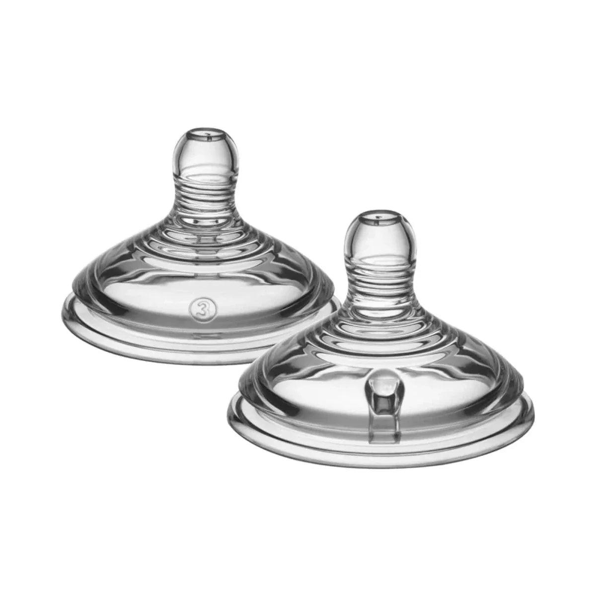 Clear fast flow baby bottle teats with silicone collar, 2-pack