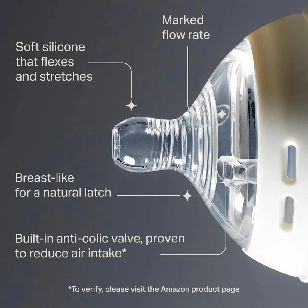 Clear silicone baby bottle teat with protective collar and valve