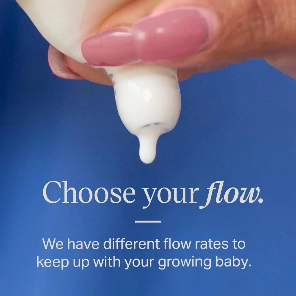 Fast flow baby bottle teat dispensing liquid from bottle tip
