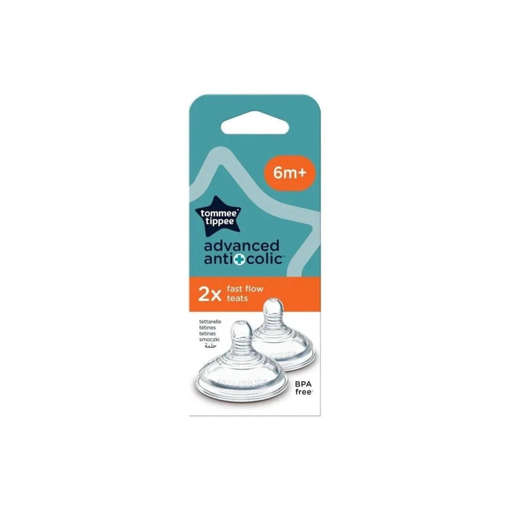 Tommee Tippee anti-colic fast flow bottle teats, 6m+, pack of 2 (2 teats)