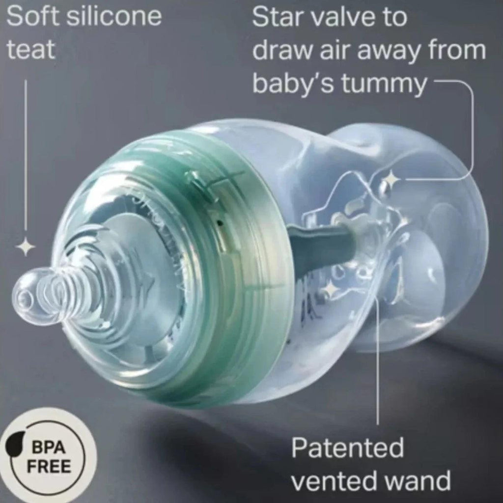 Tommee Tippee anti-colic bottle with patented vented wand and silicone teat