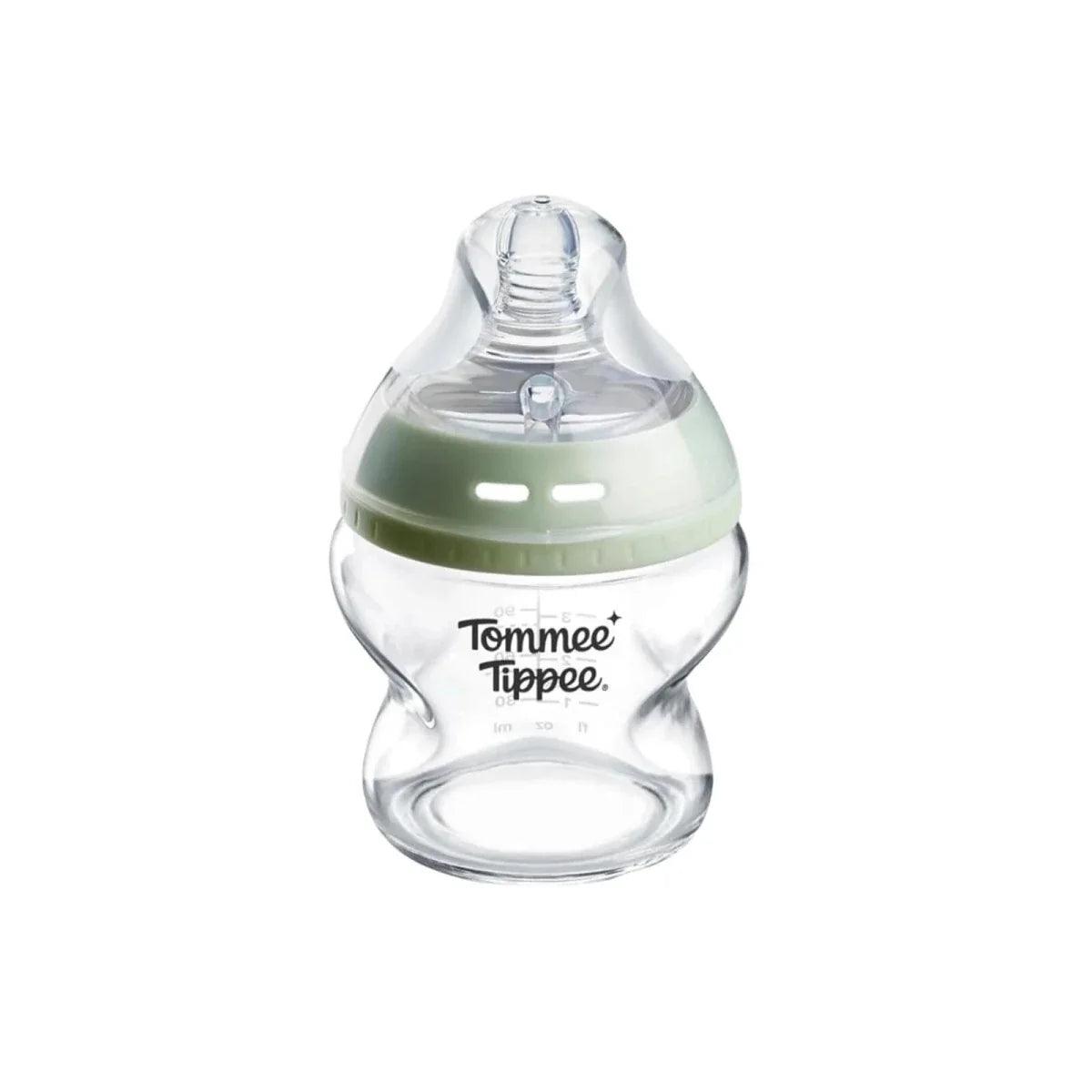 150ml glass baby bottle with green collar and anti-colic valve