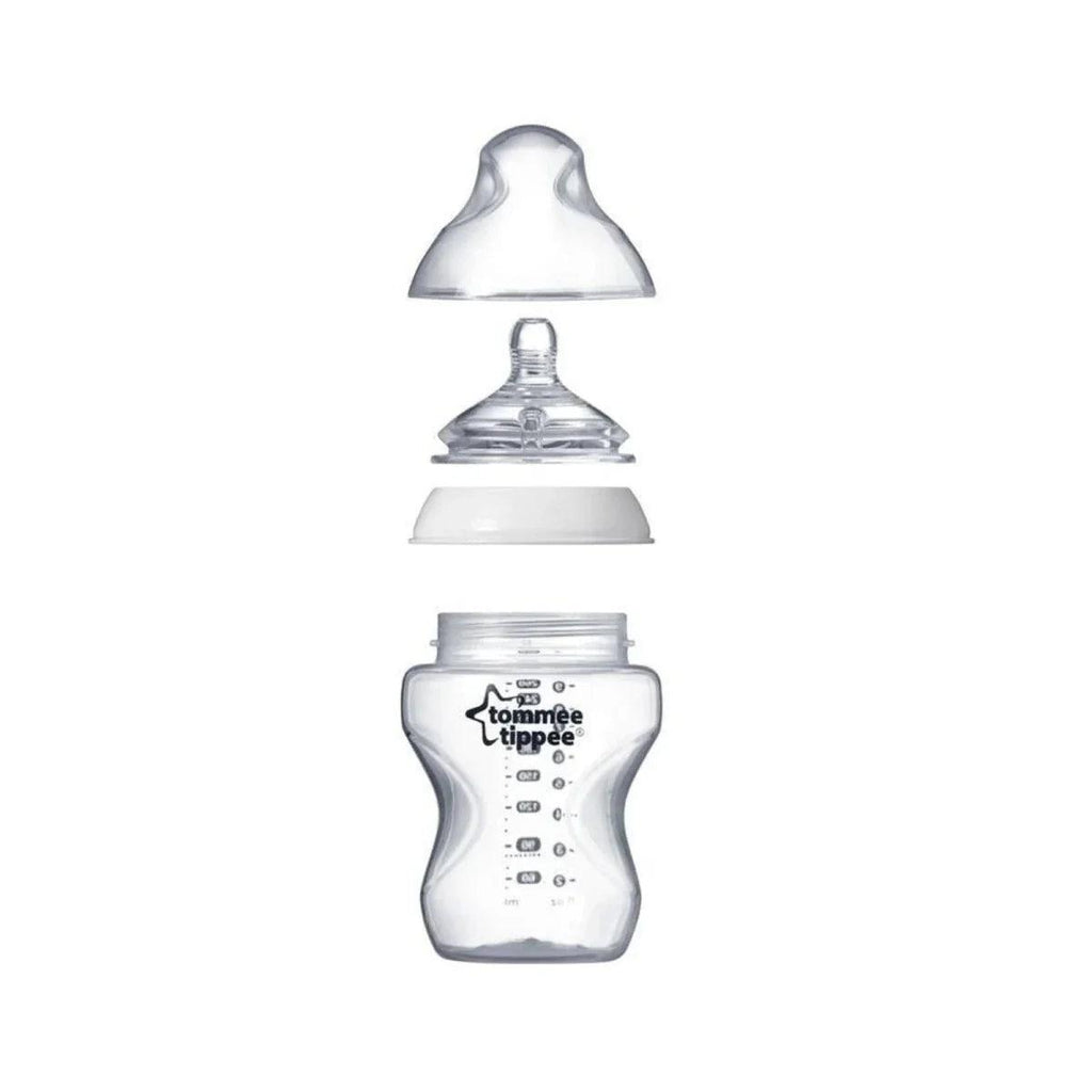 Natural Start 250ml glass baby bottle set with teat, cap ring, and base