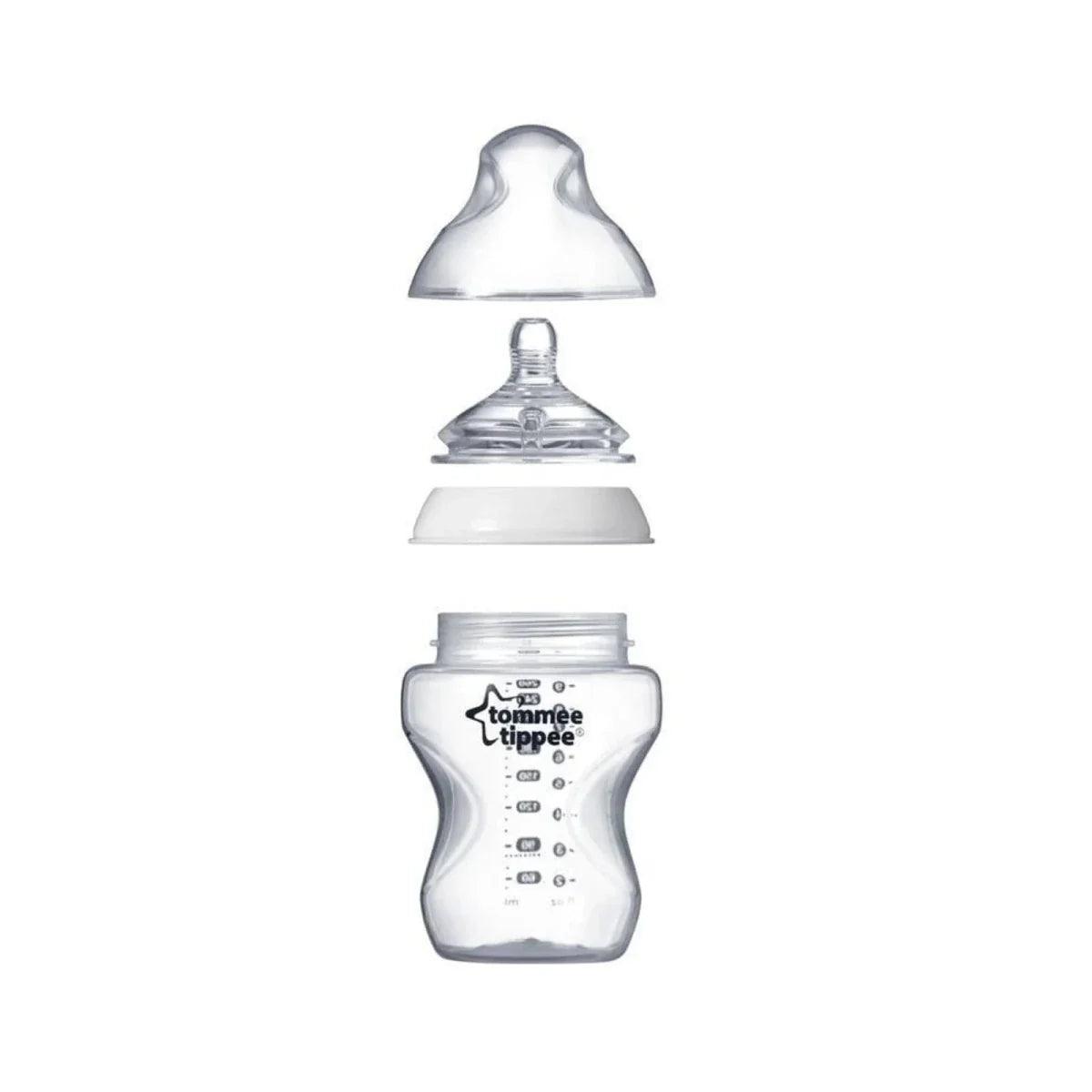 Natural Start 250ml glass baby bottle set with teat, cap ring, and base