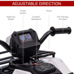 Kids quad bike control panel with labeled buttons for music, speed, and forward/reverse.