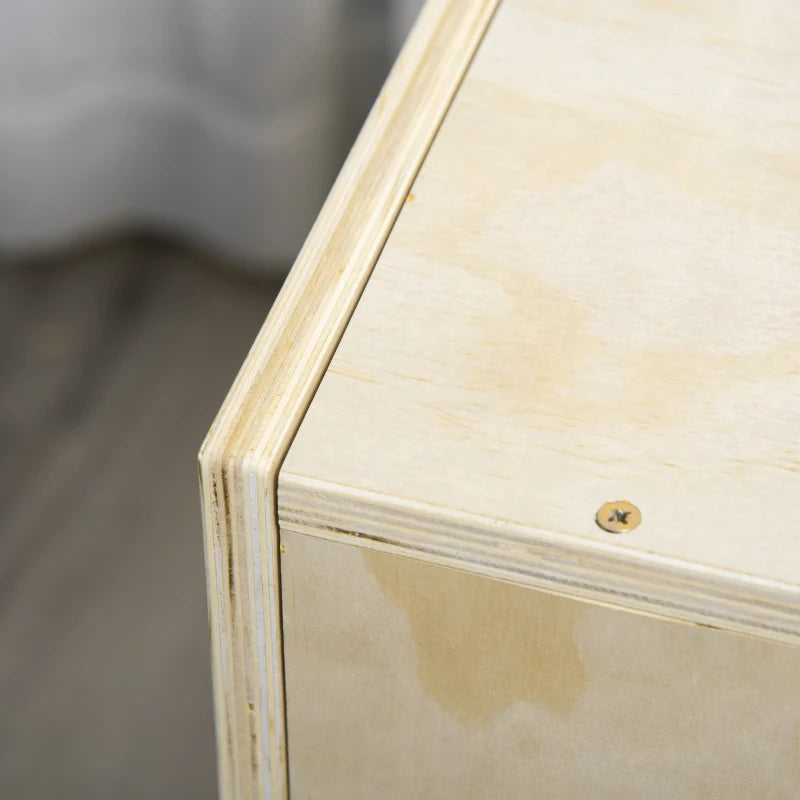 Natural wooden plyometric box corner with screw and beveled top edge