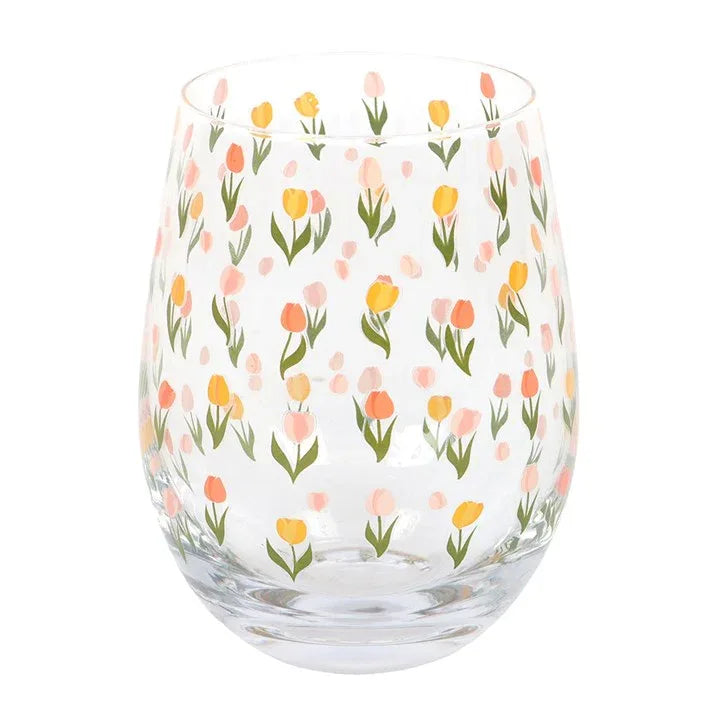 Tulip Print Stemless Glass - Bobobiy