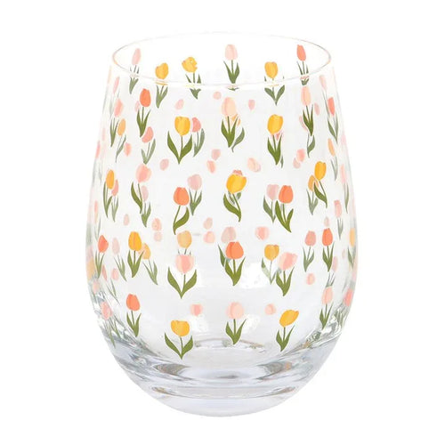 Tulip Print Stemless Glass - Bobobiy