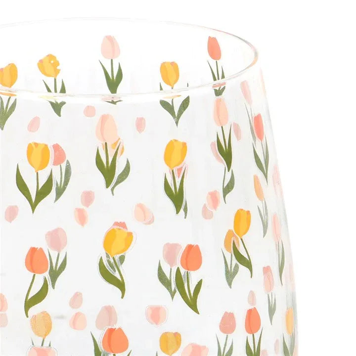 Tulip Print Stemless Glass - Bobobiy
