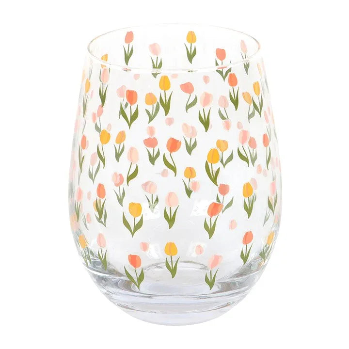 Tulip Print Stemless Glass