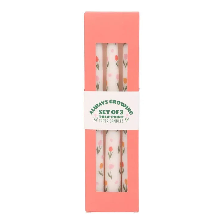 Set of 3 Tulip Print Taper Candles - Bobobiy