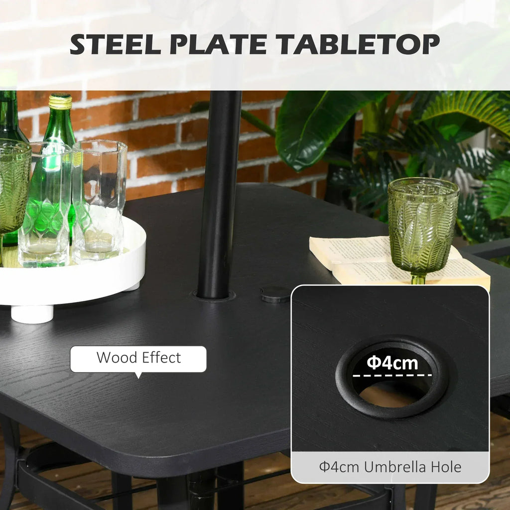 Five-Piece Garden Dining Set, with Rattan Seat Chairs and Cushions - Black - Bobobiy