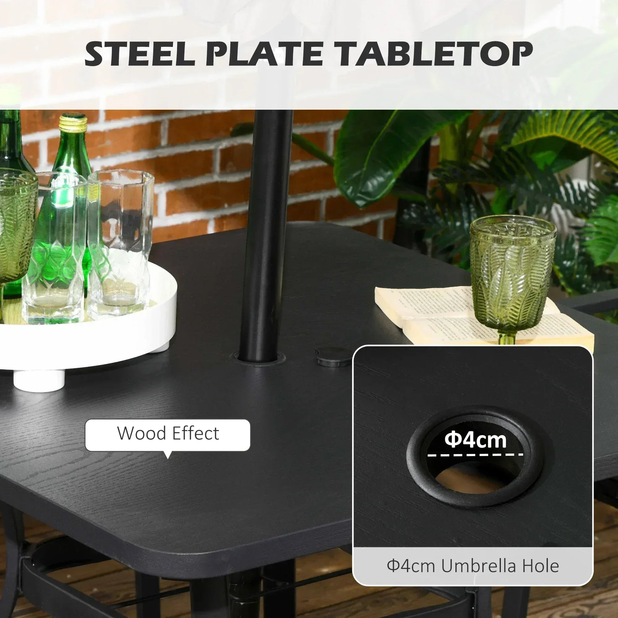 Five-Piece Garden Dining Set, with Rattan Seat Chairs and Cushions - Black - Bobobiy