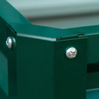Green steel planter box corner with chrome bolts
