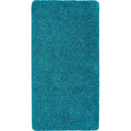 Teal shaggy area rug, rectangular, uniform plush pile with straight edges