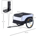 White-and-black bike cargo trailer with black cover and single large rear wheel