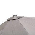 Close-up of dark grey parasol canopy fabric with wrapped top