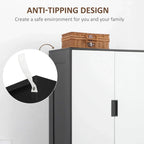 Black and white wardrobe corner detail with anti-tipping strap attachment