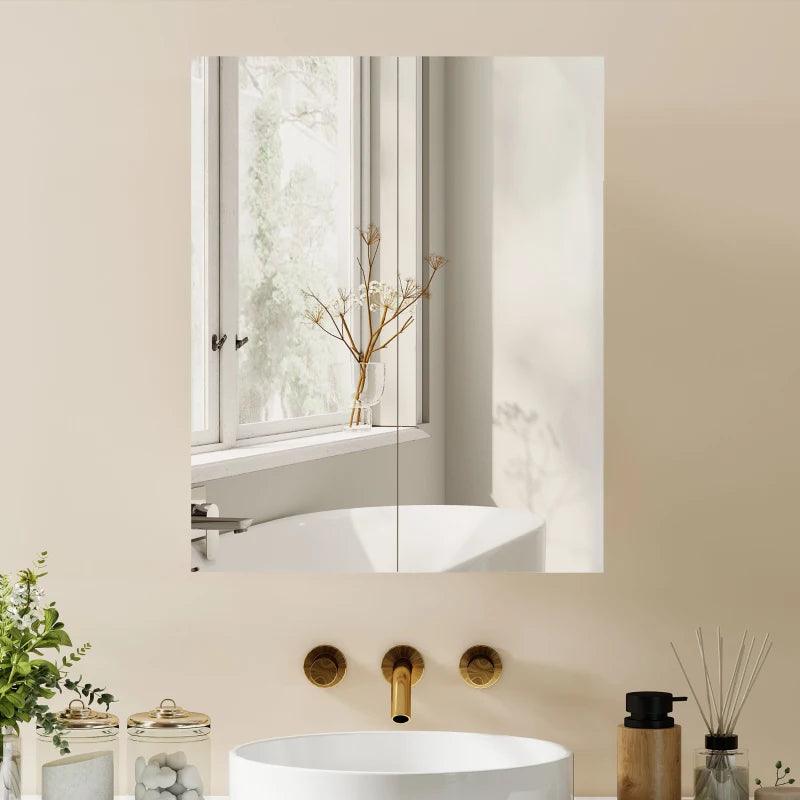 Bathroom Mirror Cabinet, 3-Tier Wall Mount Bathroom Storage Cabinet with Soft-Close Hinges and Adjustable Shelf, Double Door Cupboard, 60 x 15 x 75 cm, White
