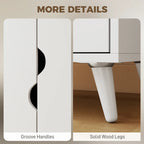 White wardrobe with groove handles and solid wood legs.