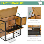 Guinea pig hutch with openable roof and slide-out tray beneath the wire enclosure