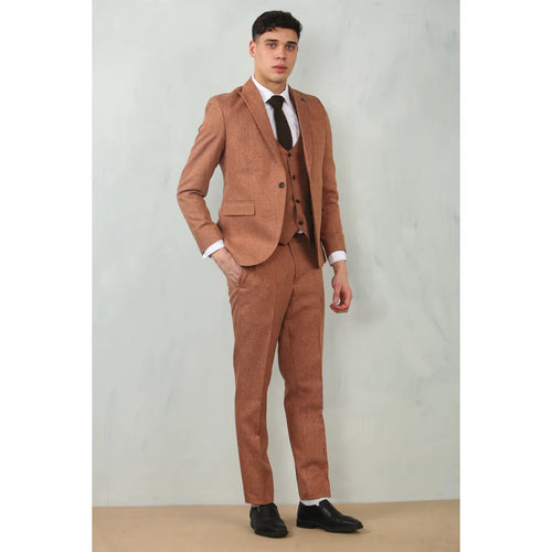 IM200 - Men's Camel Tailored Fit Wedding 3 Piece Suit