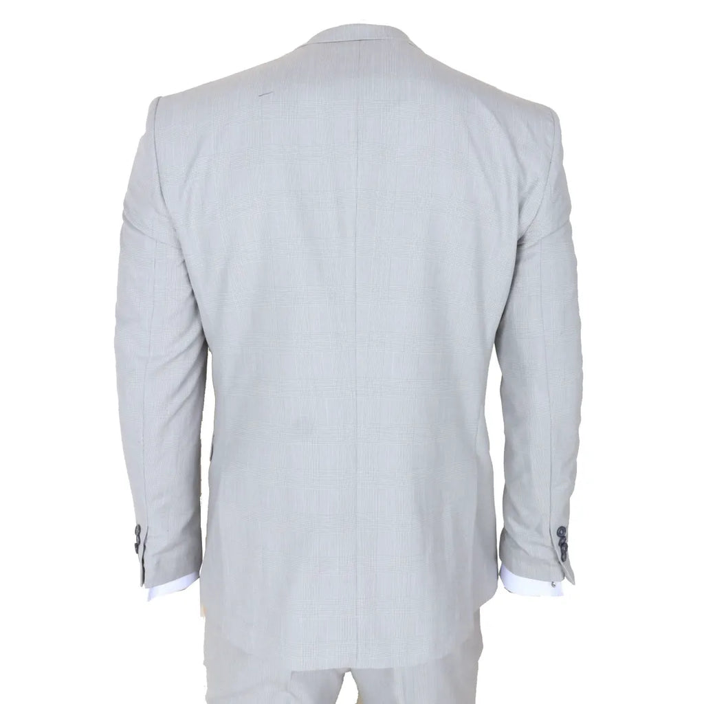 IM31 - Men's Grey 3 Piece Prince Of Wales Check Suit