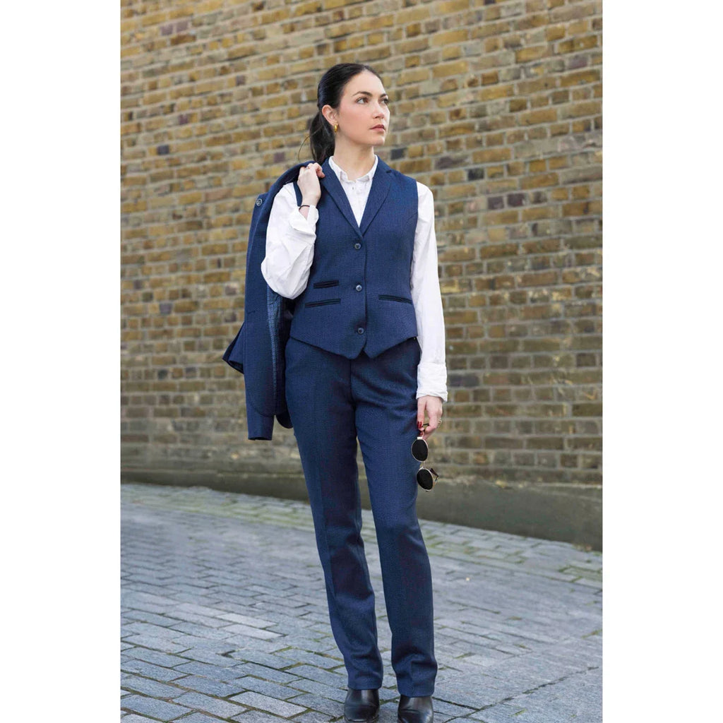 TPW-AK-04 - Women's Navy 3 Piece Herringbone Tweed Suit