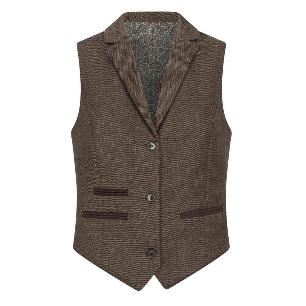 TPW-AK-06 - Women's Brown 3 Piece Herringbone Tweed Suit