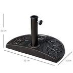 Bronze tone half-round parasol base with floral pattern and center pole mount