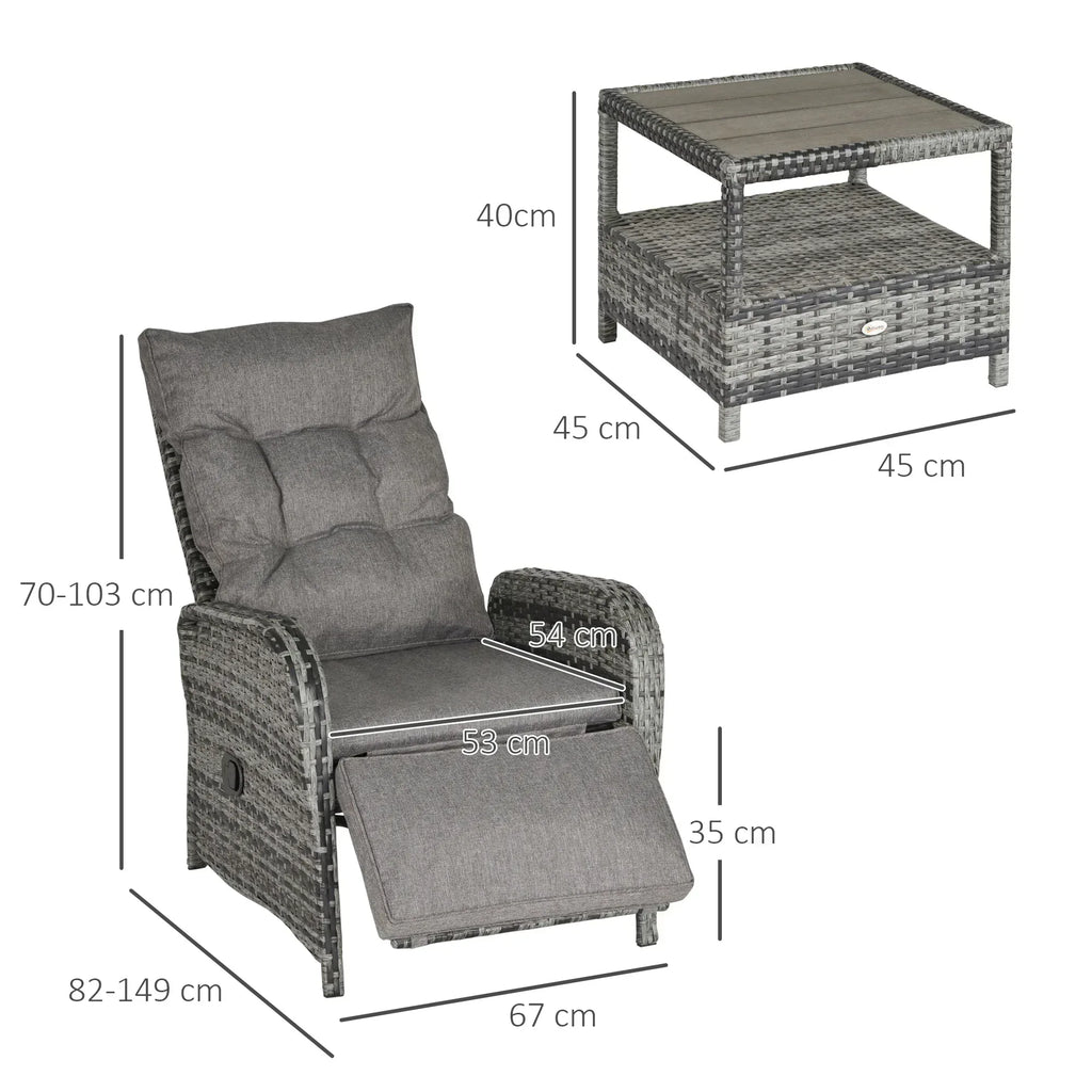 2 Seater Patio Wicker Chaise Lounge Sofa Set with Fabric Cushion, Grey - Bobobiy