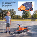 Orange electric kids ride-on wiggle car with blue seat and RGB wheel lights
