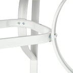 White dining table frame with underside supports and chair attachment hardware