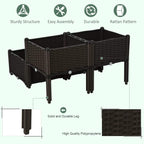 Brown raised garden planter box set of 4 with rattan-pattern sides and sturdy legs
