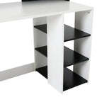 White desk frame with open three-tier side shelves in black