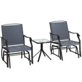 Grey textilene rocking chair and table set with two chairs and a tempered glass table