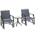 Grey textilene rocking chair and table set with two chairs and a tempered glass table