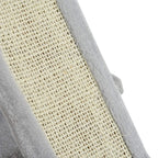 Close-up of light beige sisal scratching board with grey edging on a cat tree ramp