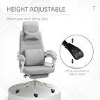 Light grey fabric high-back office chair with headrest pillow, adjustable height base, armrests