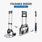Foldable sack cart with raised telescoping handles and square platform base