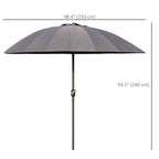 Grey outdoor parasol umbrella shown flat with pole and crank housing, size 250 cm