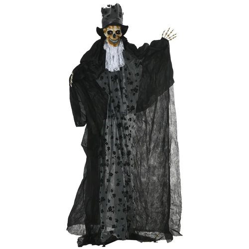 Black ghost bridegroom animatronic prop with skull face, top hat, flowing robe, raised hand
